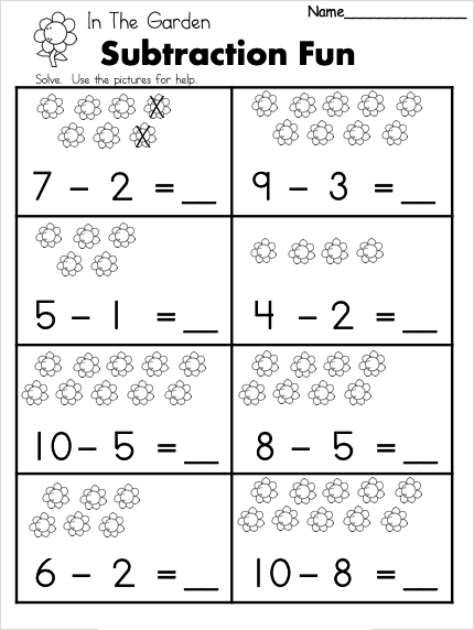 1 Digit Subtraction Worksheet School