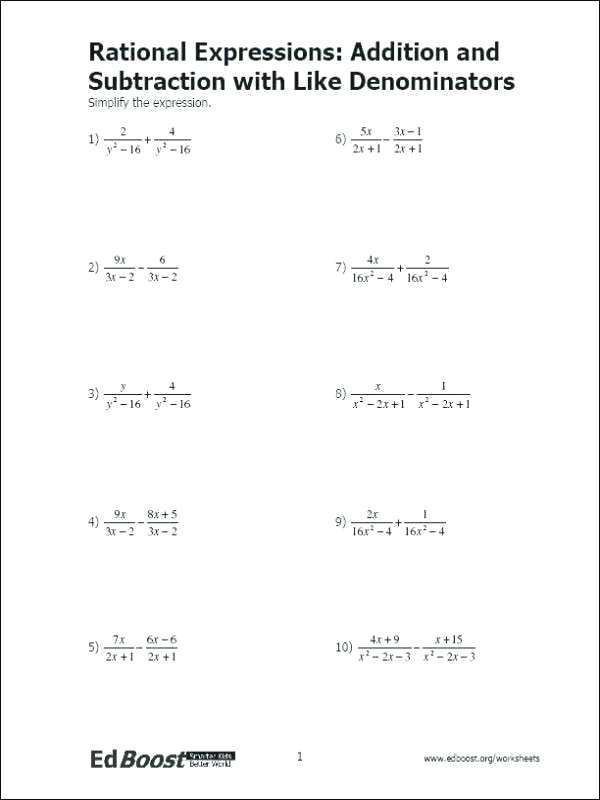 10 Adding And Subtracting Rational Expressions Worksheet ESL 