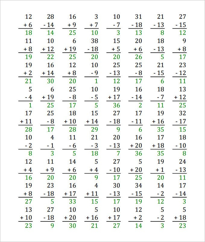 17 Sample Addition Subtraction Worksheets Free PDF Documents