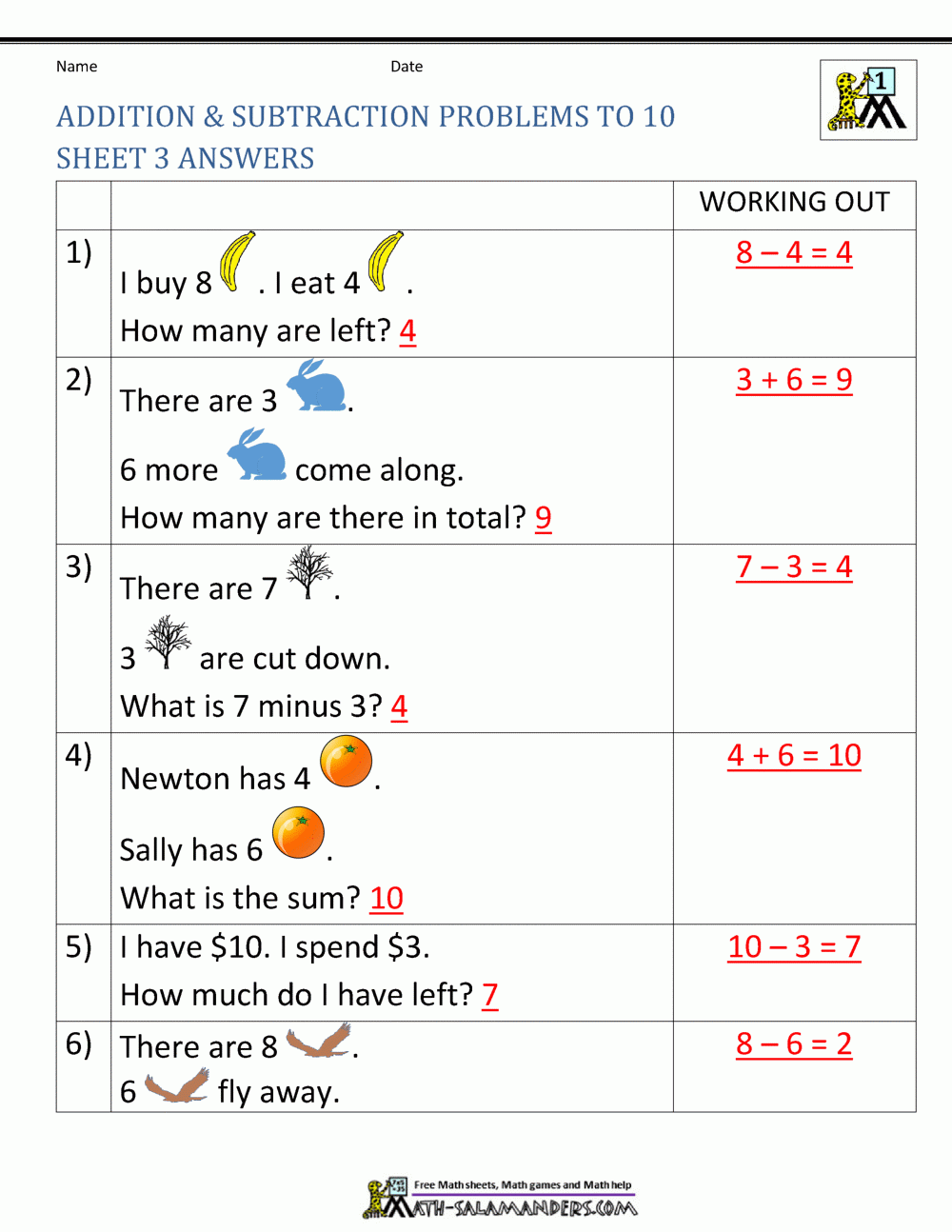 1st Grade Addition And Subtraction Word Problems