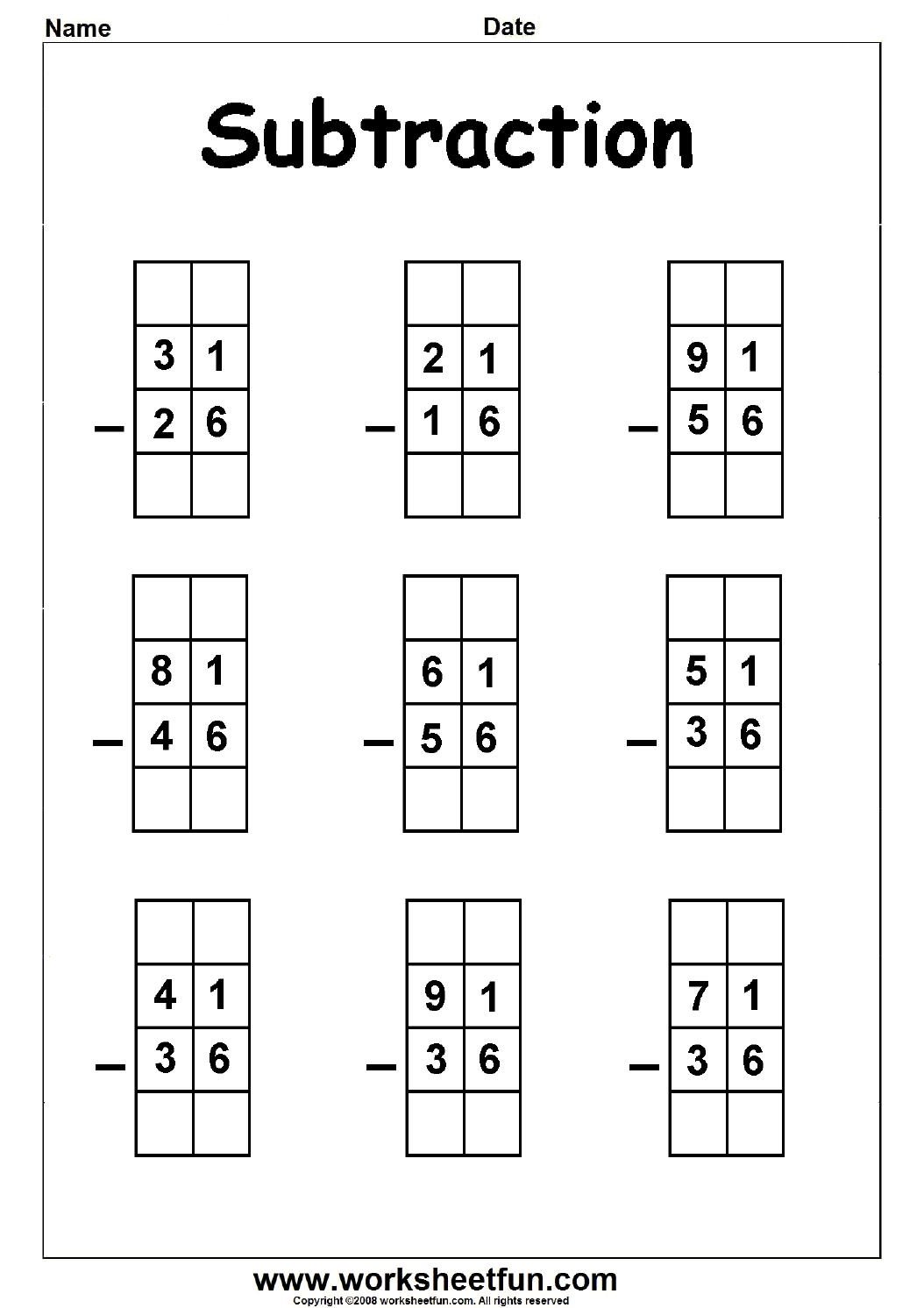 2 Digit Borrow Subtraction Regrouping 5 Worksheets FREE Printable 