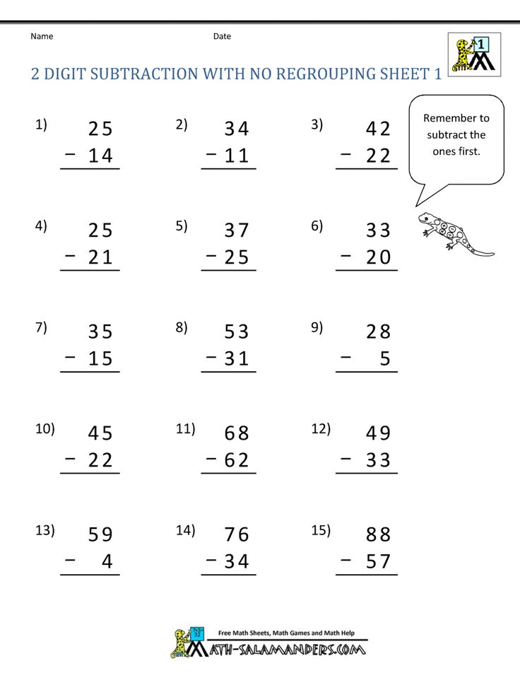 2 Digit Subtraction With No Regrouping Sheet 1 Subtraction Printable