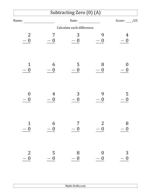 25 Subtracting Zeros Questions A 