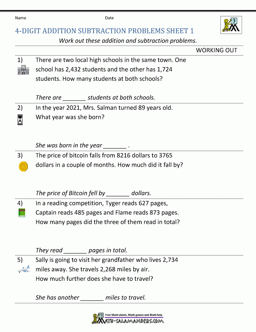 3rd Grade Addition And Subtraction Word Problems