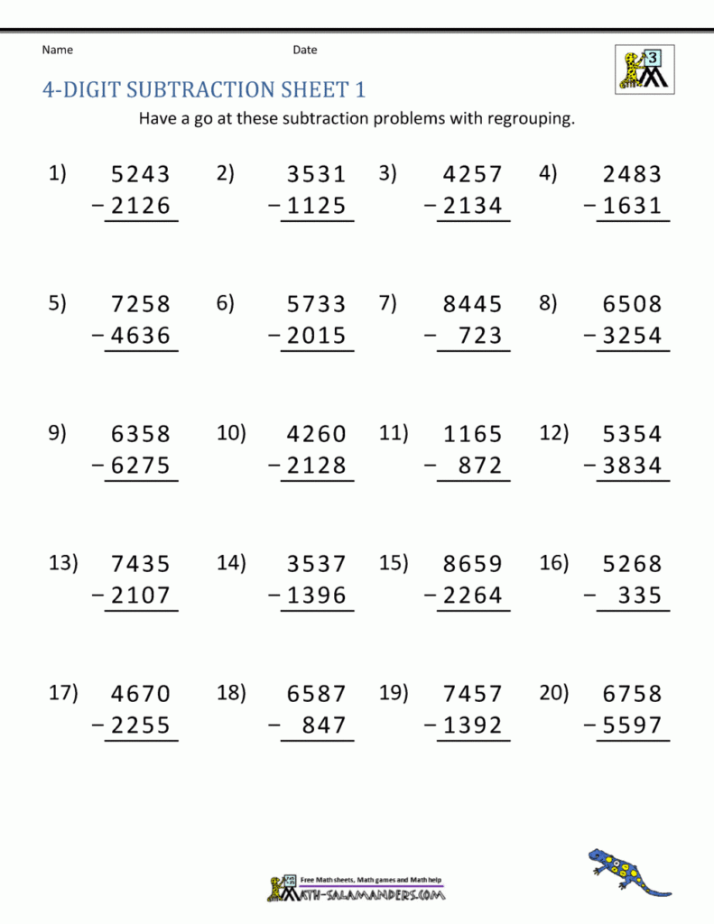 4th Grade Math Subtraction Regrouping Worksheets Worksheets Free Download