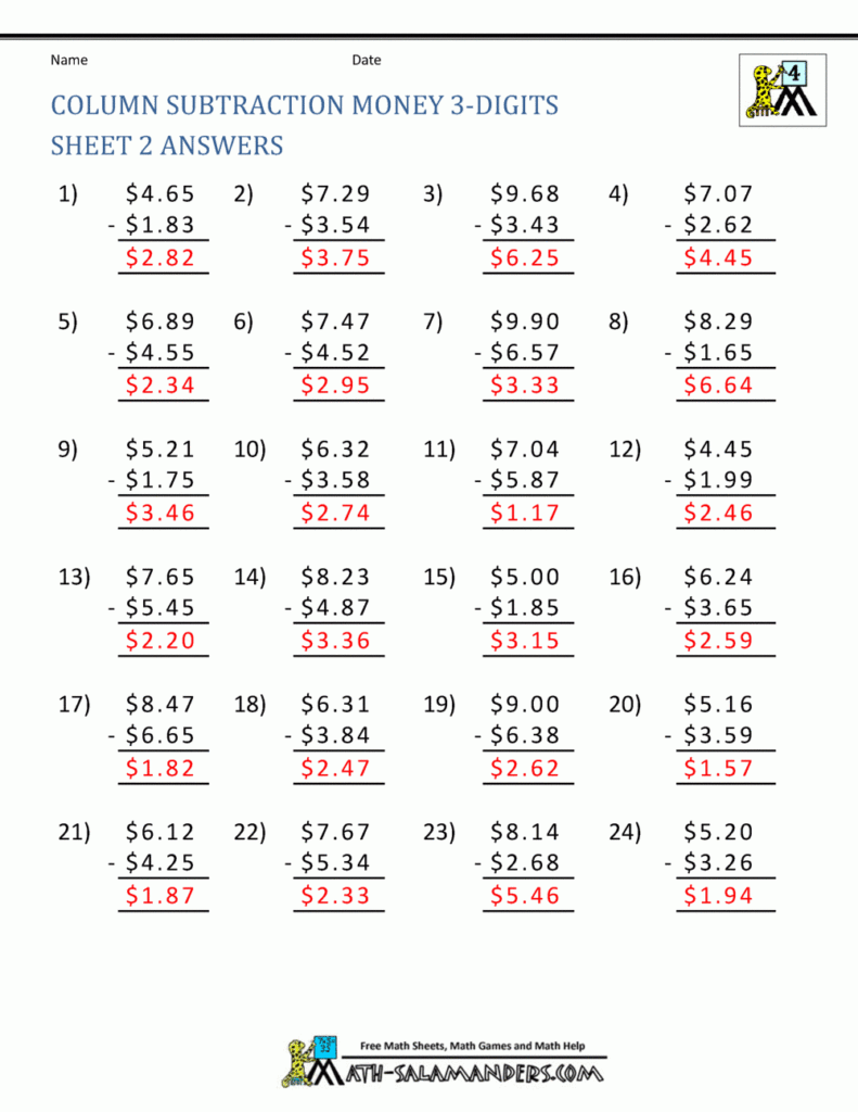 4th Grade Subtraction Worksheets