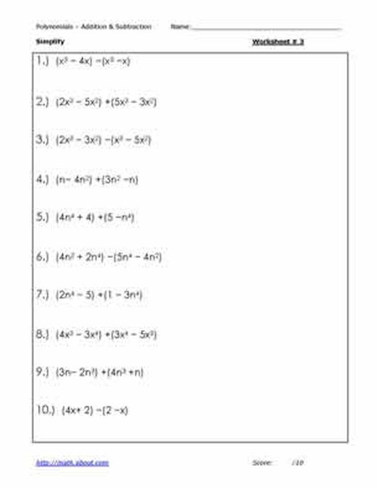 5 Adding And Subtracting Polynomial Worksheets Adding And Subtracting