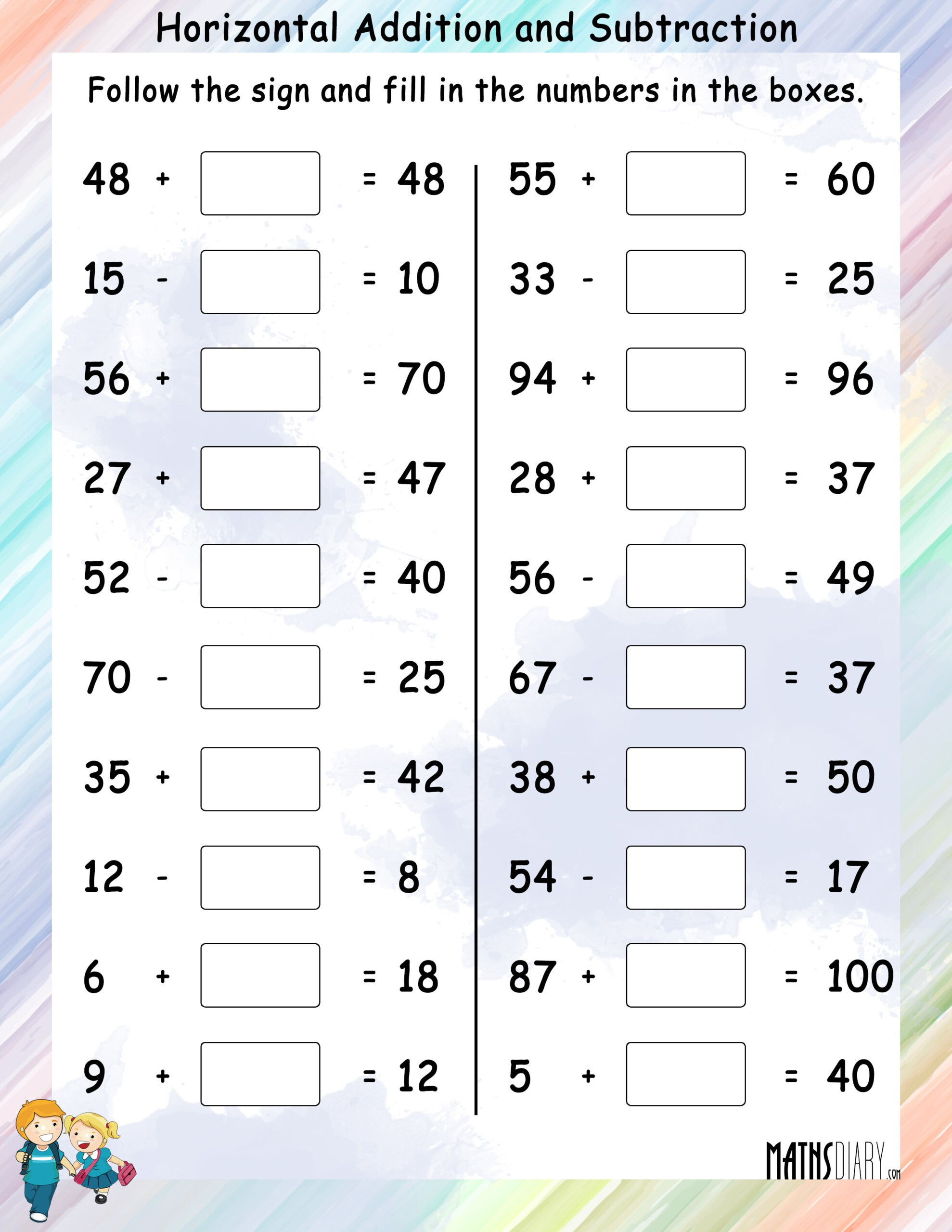 70 Addition And Subtraction Worksheets KittyBabyLove