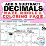 ADD AND SUBTRACT DECIMALS Maze Riddle Color By Number Fun MATH