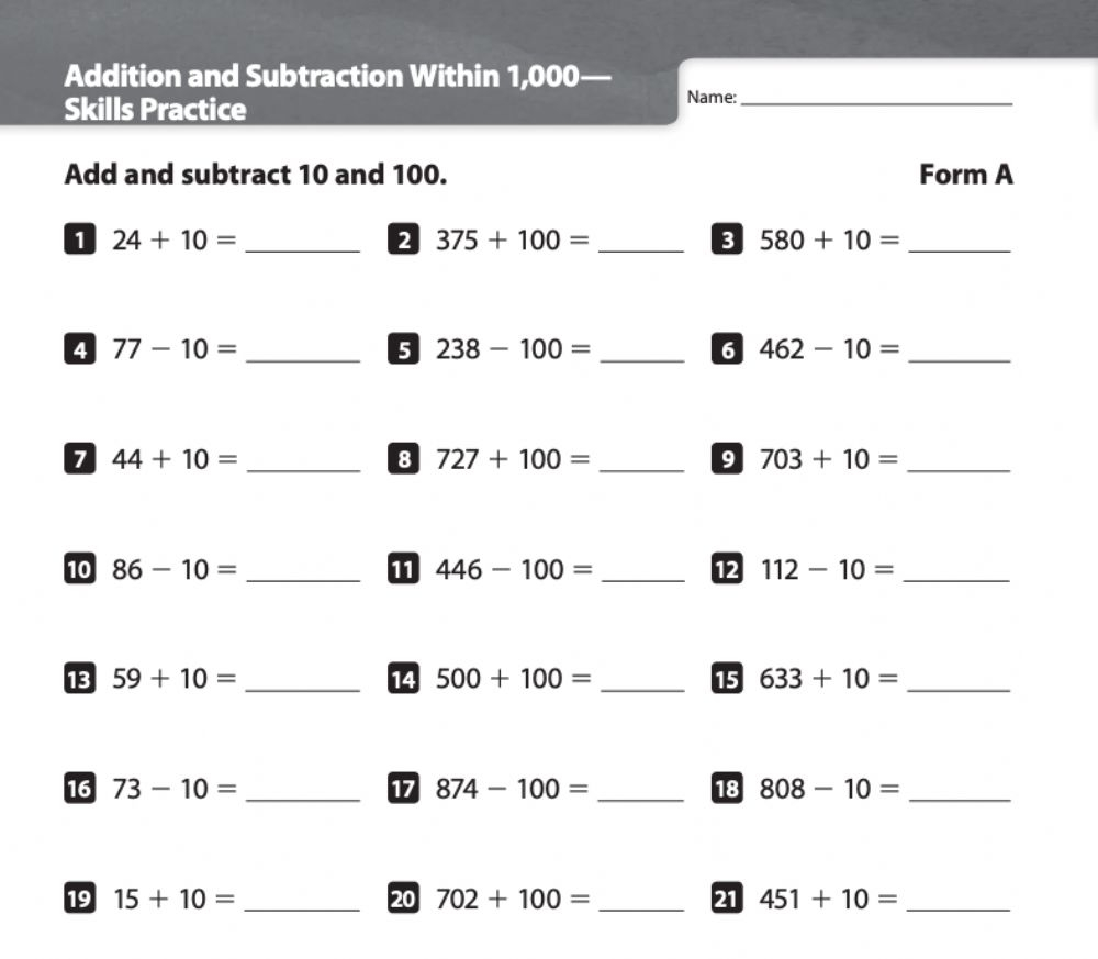 Add And Subtract Within 10 100 Worksheet