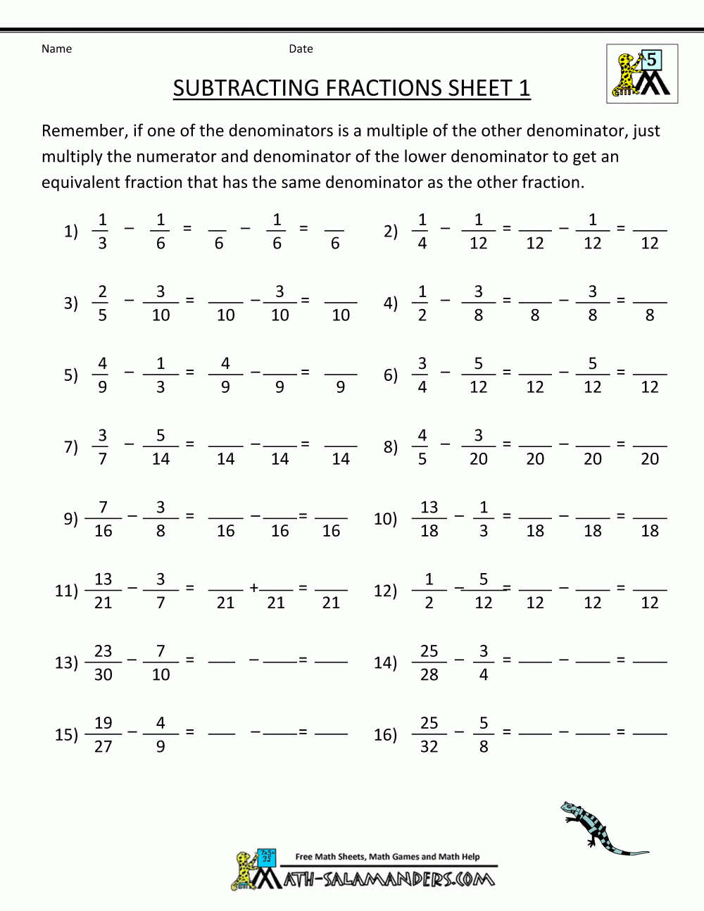 Adding And Subtracting Fractions Common Core Worksheets Fraction 