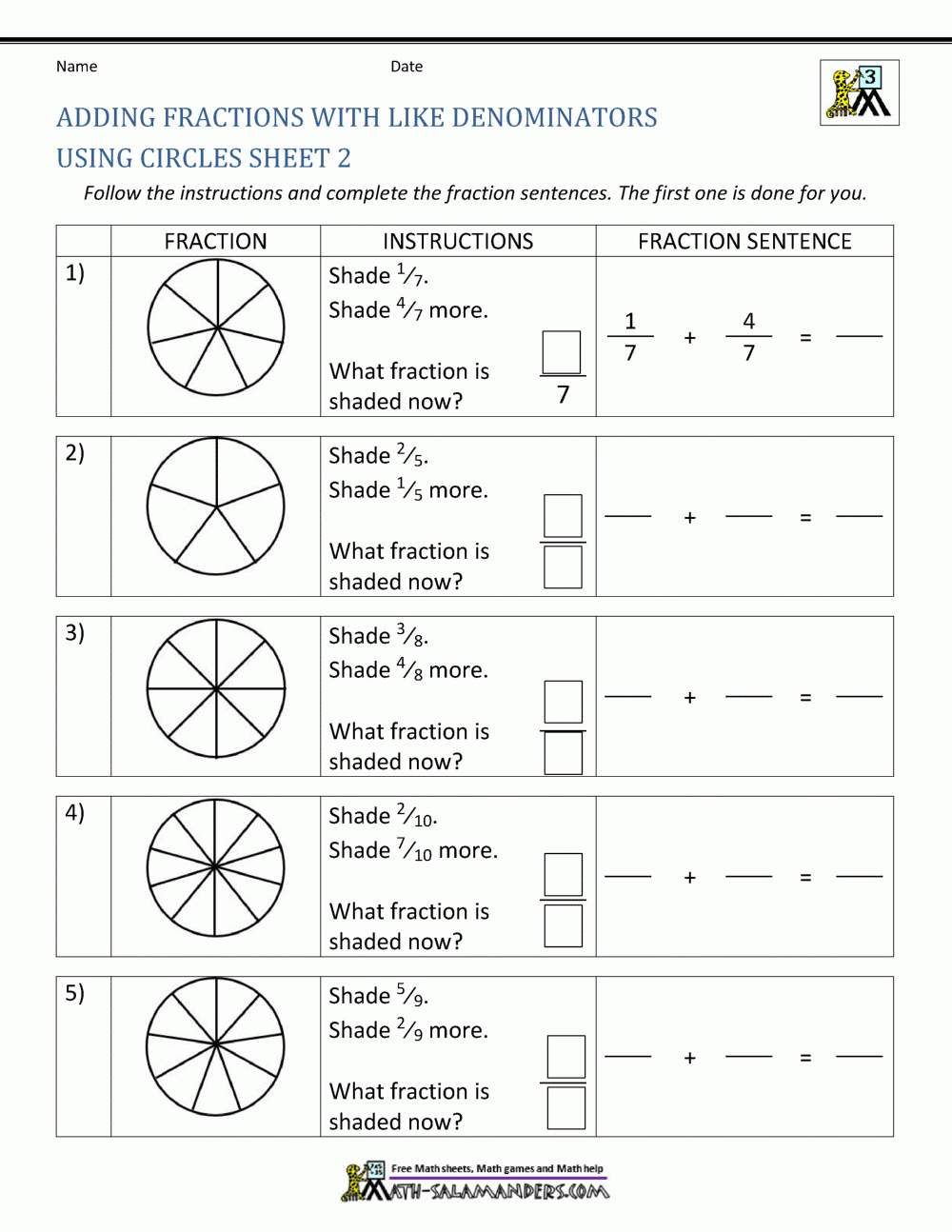 Adding And Subtracting Fractions With Like Denominators Word Problems 