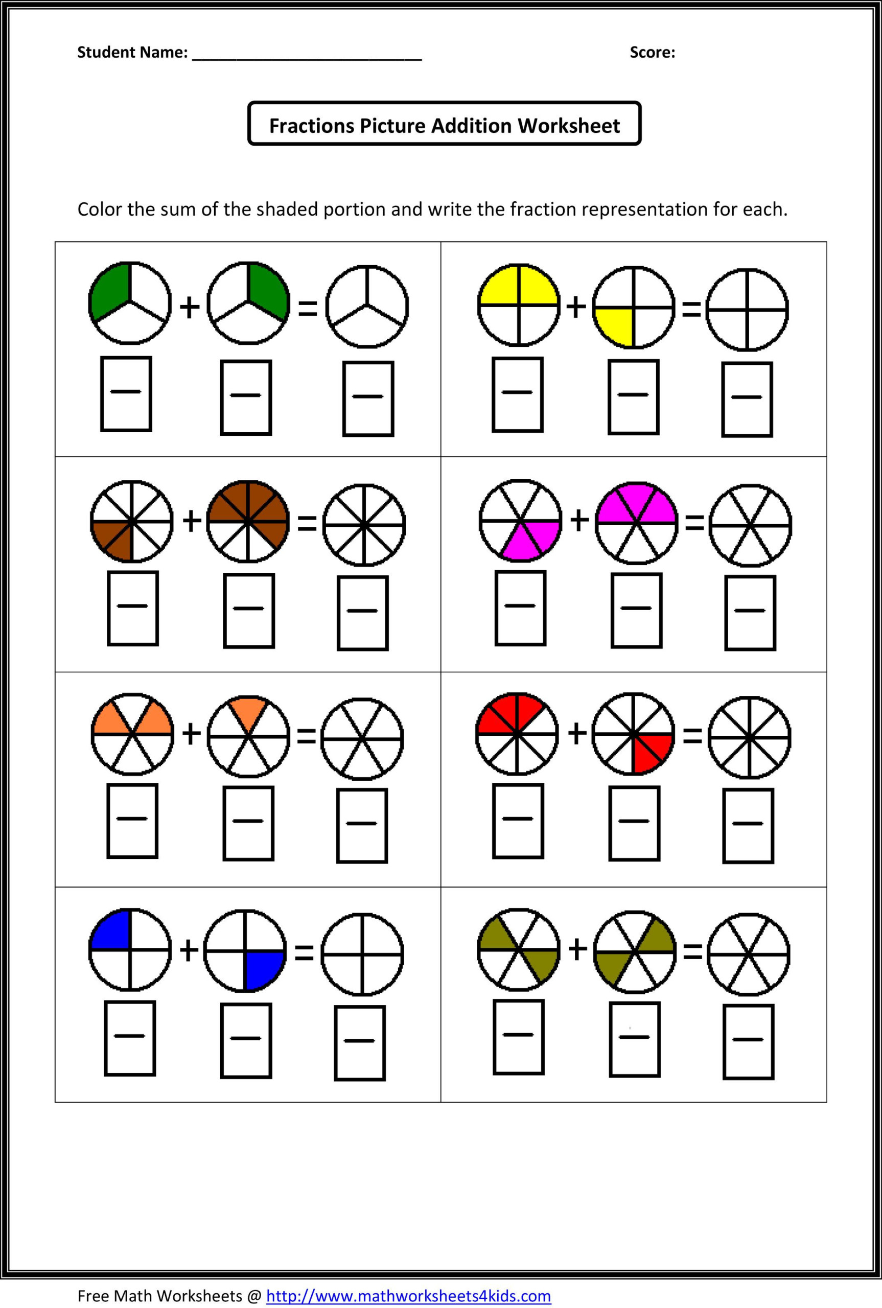 Adding And Subtracting Fractions With Models Worksheet Fraction 