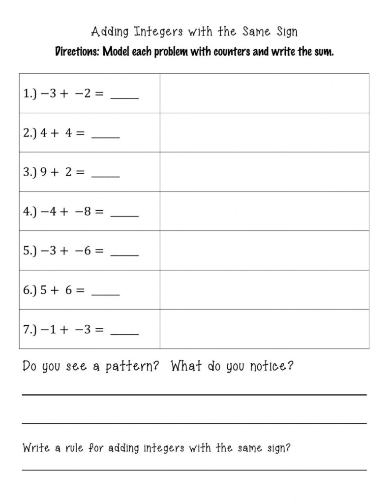 Adding And Subtracting Integers Number Line Worksheet Worksheets Free 
