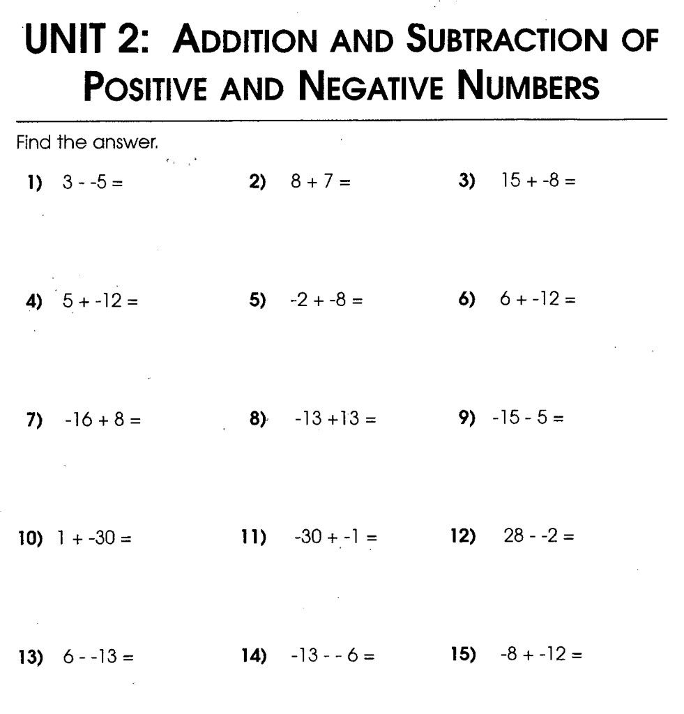 Adding And Subtracting Integers Worksheet 7th Grade Worksheets Free 