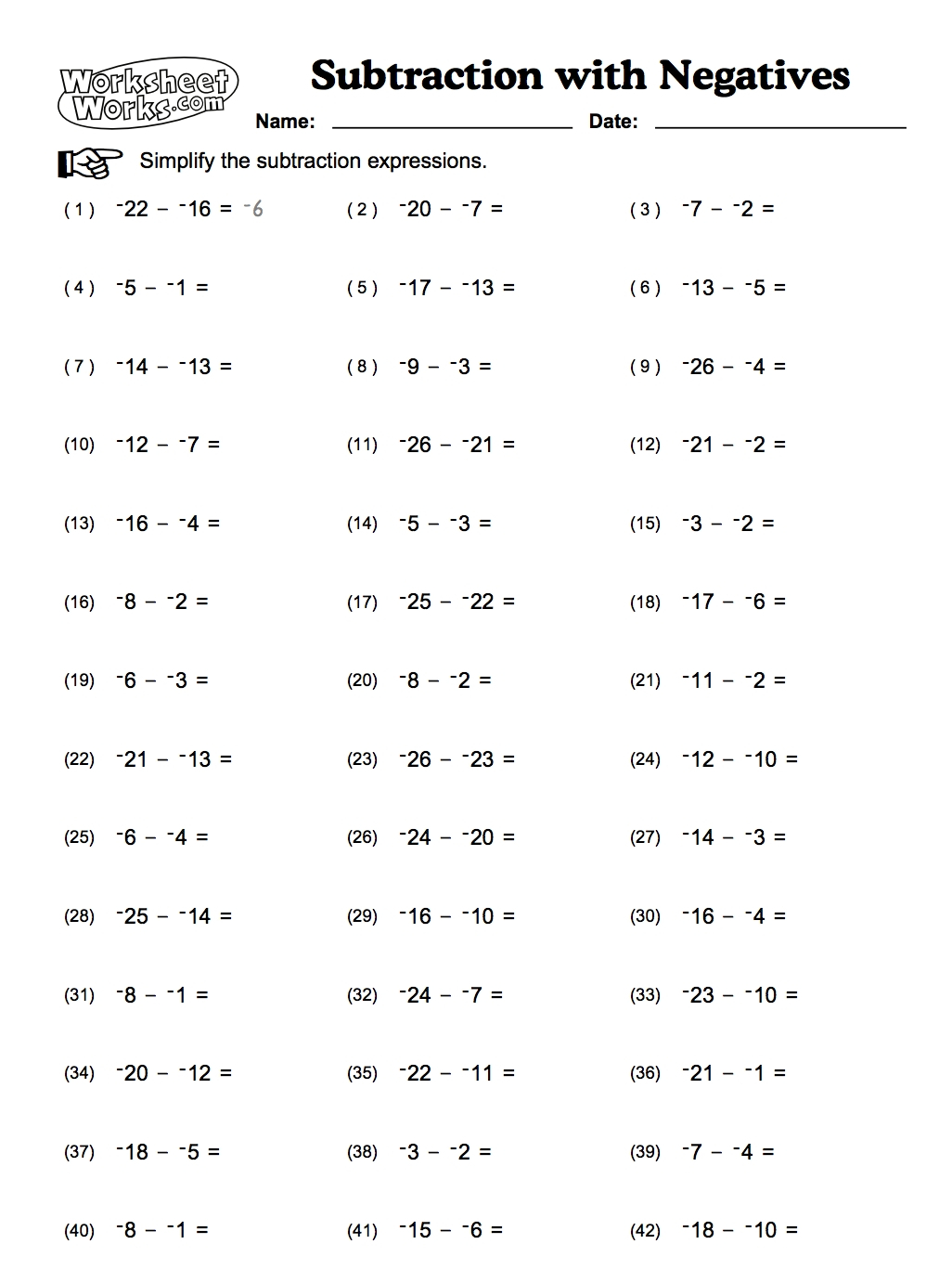 Adding And Subtracting Integers Worksheets Grade 6