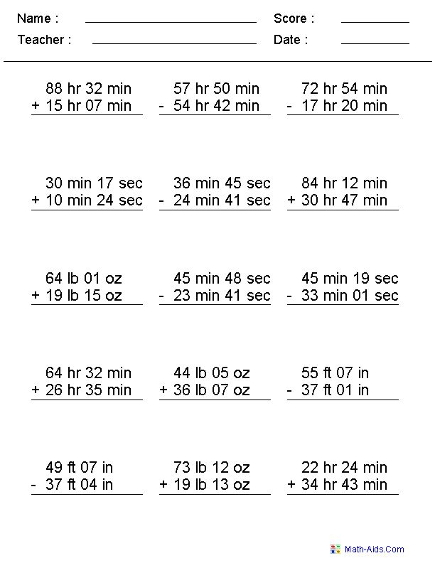 Adding And Subtracting Measurements Worksheet In 2020 Measurement 