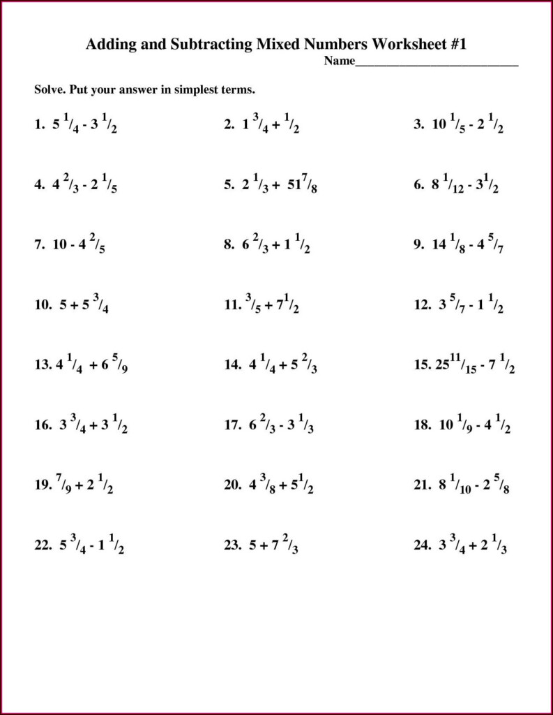 Adding And Subtracting Mixed Numbers Worksheet 5th Grade Worksheet 