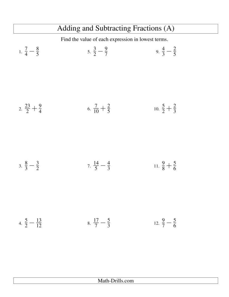 Adding And Subtracting Negative Fractions Worksheets Fraction 