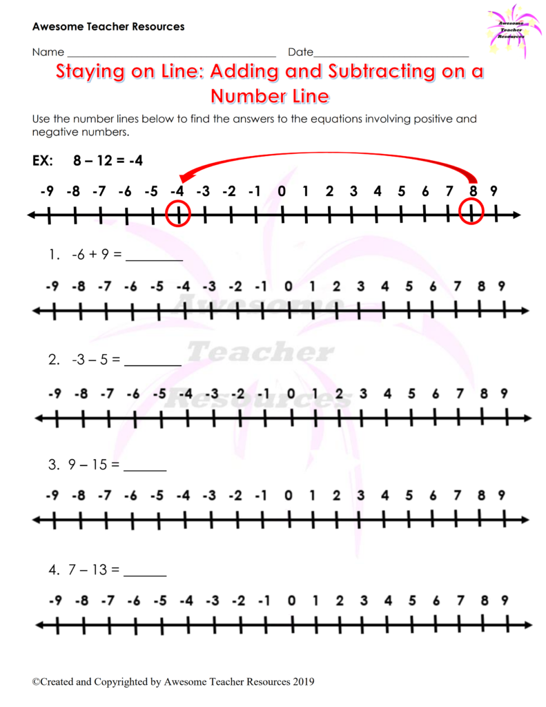 Adding And Subtracting On A Number Line Worksheet Worksheets Free 