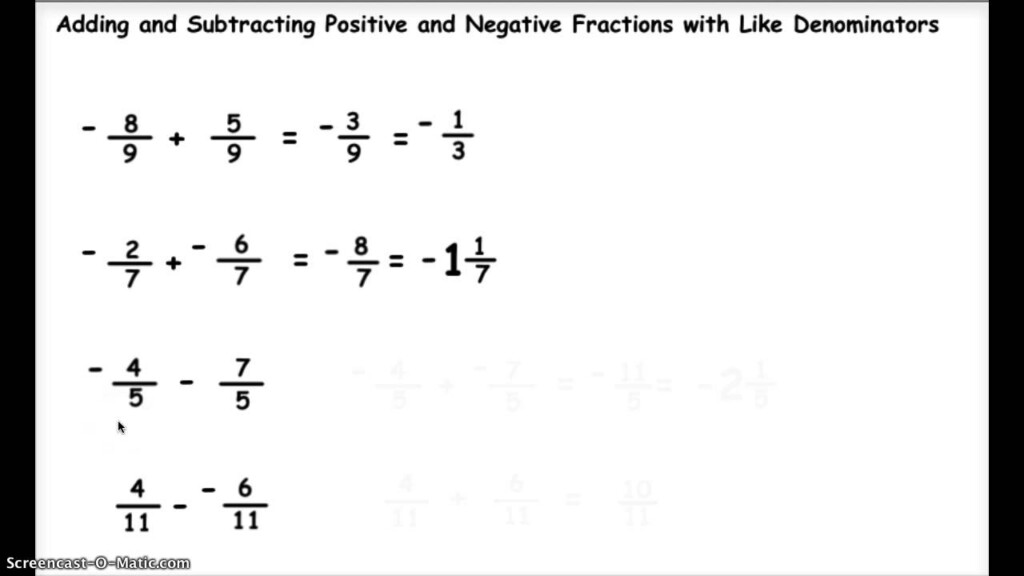 Adding And Subtracting Positive And Negative Fractions 1 YouTube