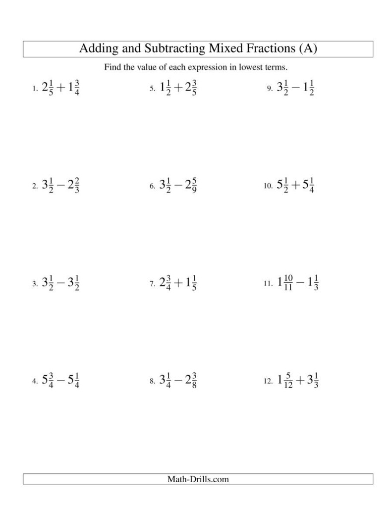 Adding And Subtracting Positive And Negative Fractions Worksheet With