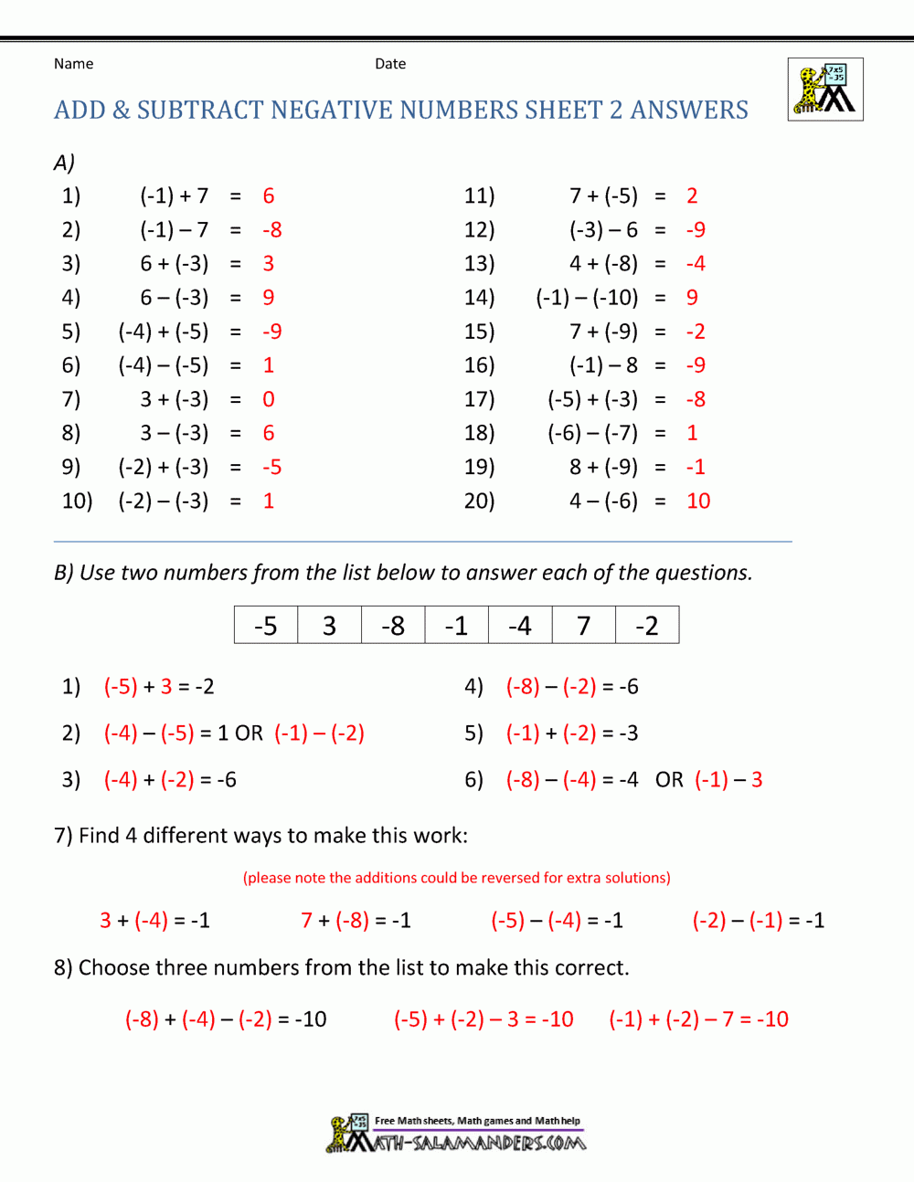 Adding And Subtracting Positive And Negative Fractions Worksheet With 