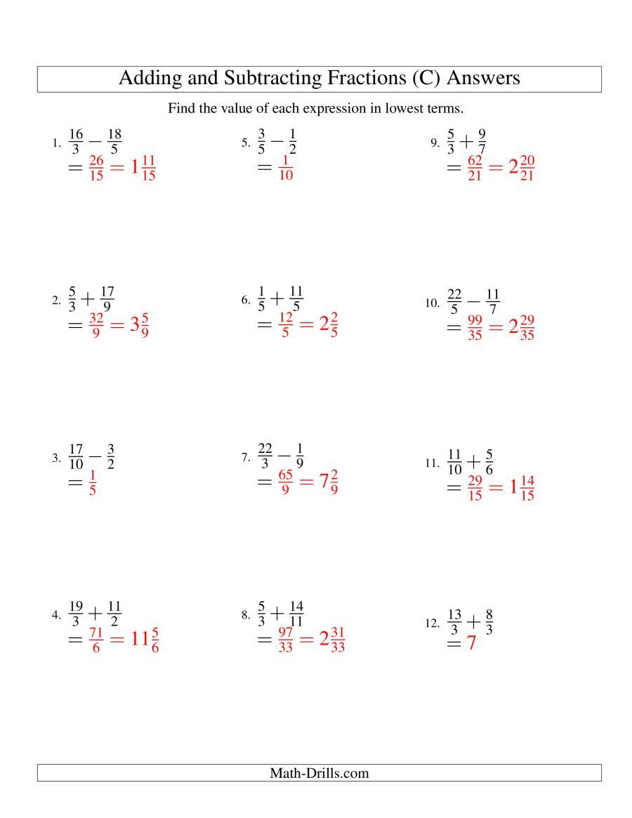 Adding And Subtracting Positive And Negative Fractions Worksheet With 