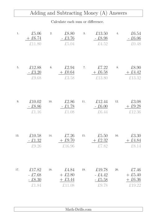 Adding And Subtracting Pounds With Amounts Up To 10 In 2 Pence 