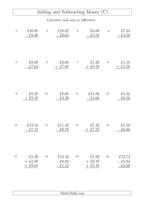 Adding And Subtracting Pounds With Amounts Up To 10 In 2 Pence 