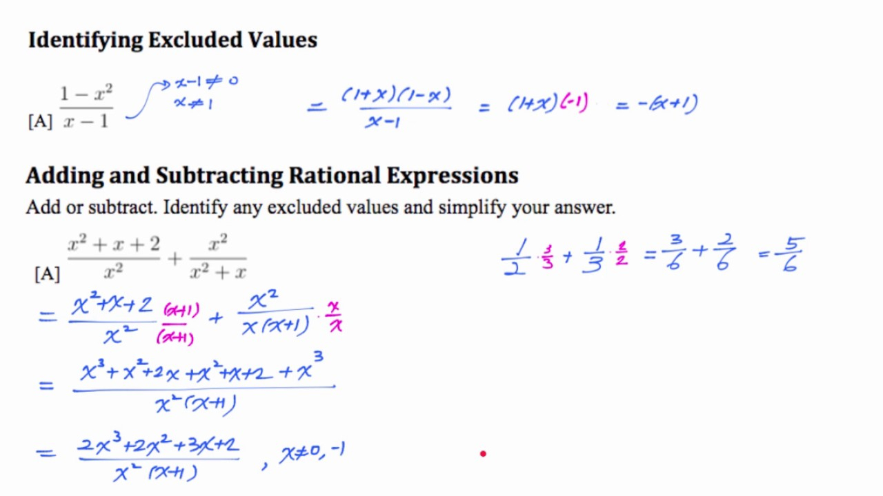 Adding And Subtracting Rational Expressions Worksheet Answers 