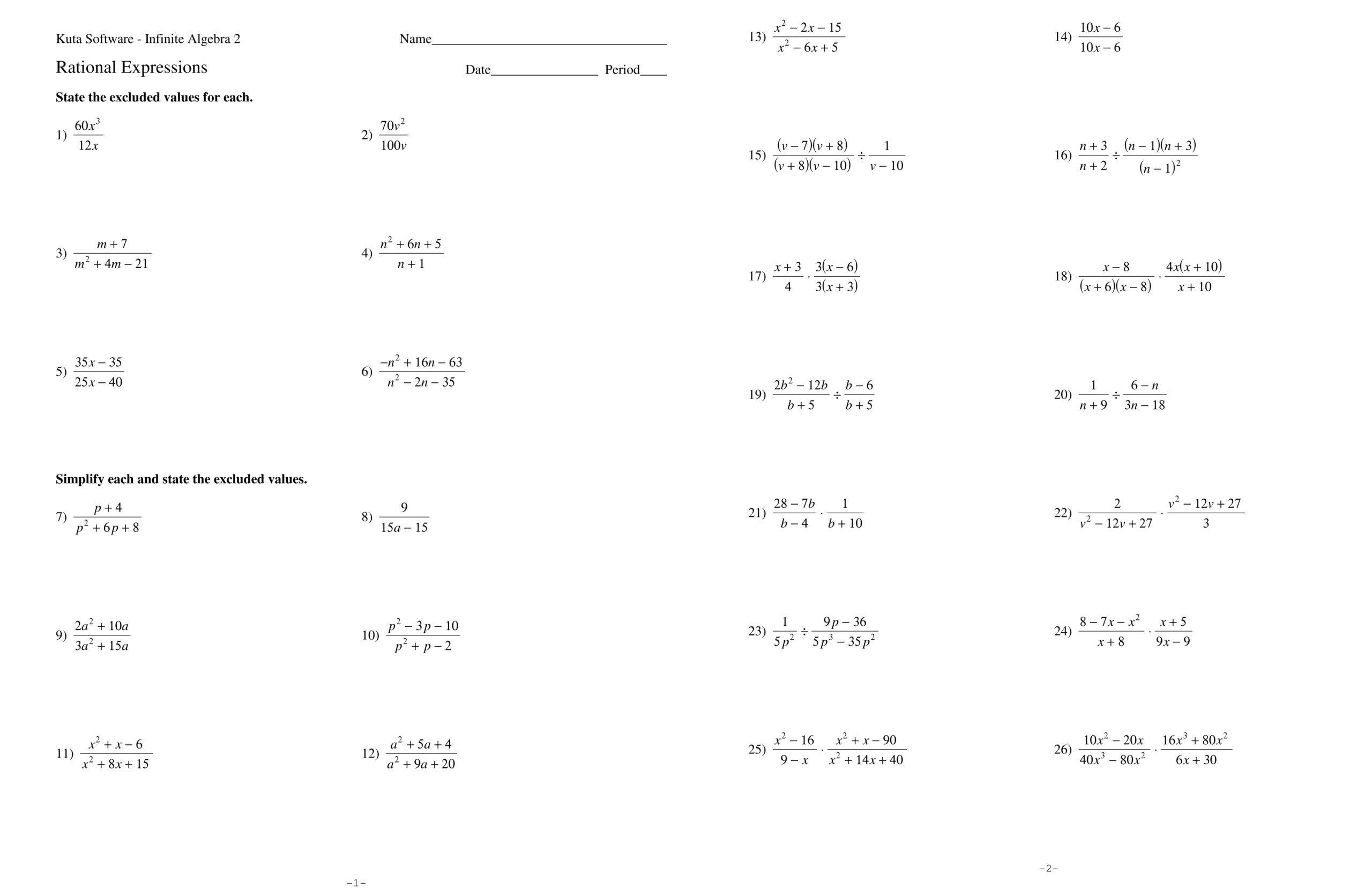 Adding And Subtracting Rational Expressions Worksheet Answers 