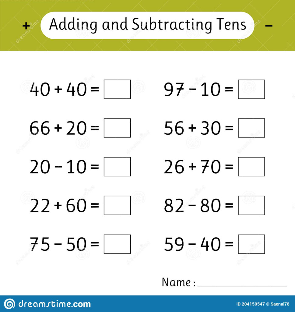 Adding And Subtracting Tens Math Worksheets For Kids School Education 