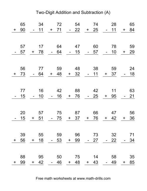 Adding And Subtracting Two Digit Numbers A 