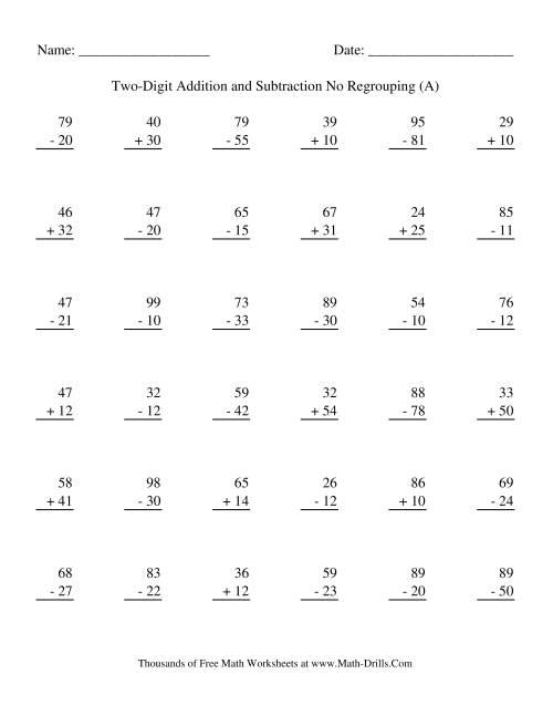 Adding And Subtracting Two Digit Numbers No Regrouping A 