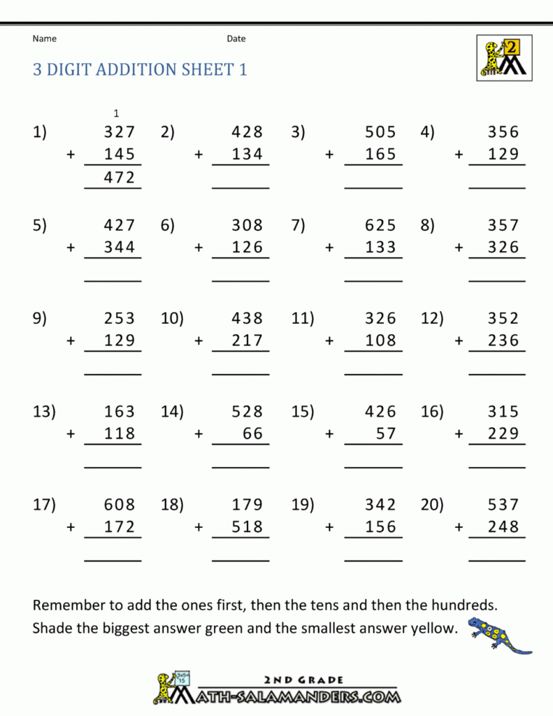 Addition And Subtraction Coloring Worksheets For 3rd Grade Free 