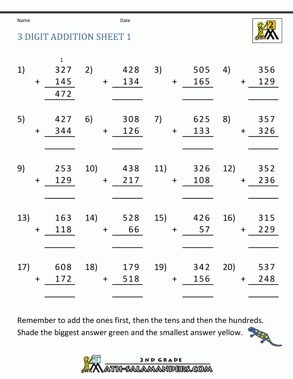 Addition And Subtraction Coloring Worksheets For 3rd Grade Free 