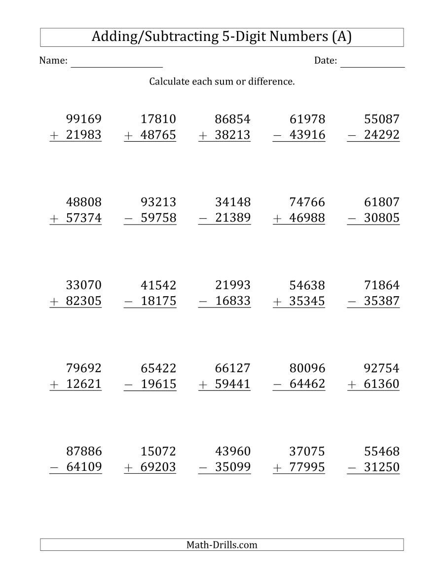 Addition And Subtraction For 5th Grade Worksheets Worksheet Hero