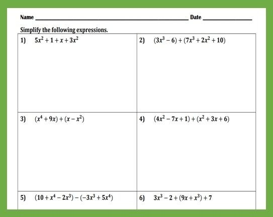 Addition And Subtraction Of Polynomials Worksheets Worksheets Master