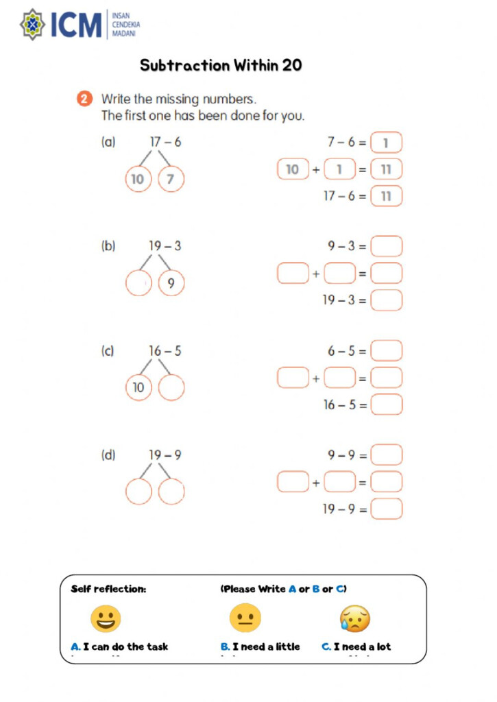 Addition And Subtraction Within 20 Worksheet