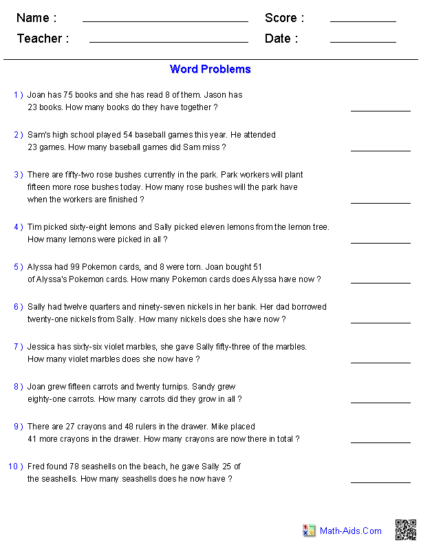 Addition And Subtraction Word Problems Worksheets For Grade 4