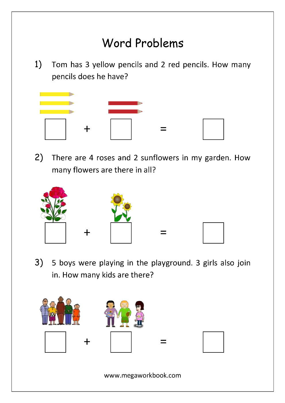 Addition And Subtraction Word Problems Worksheets For Kindergarten And 