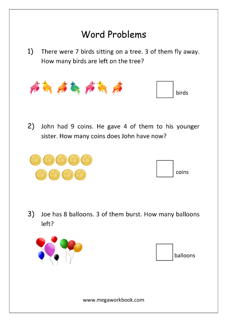 Addition And Subtraction Word Problems Worksheets For Kindergarten And