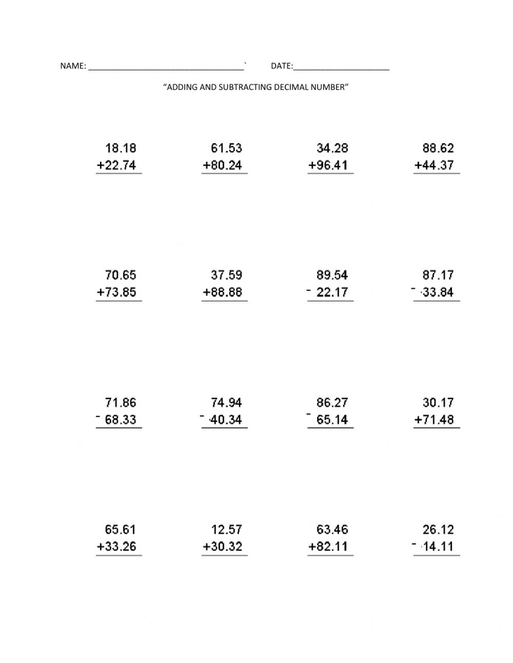 addition and subtraction worksheets grade 5 with answers