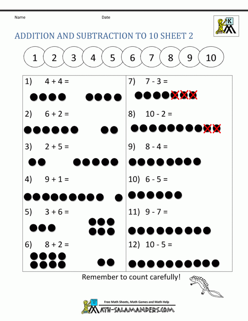 Addition And Subtraction Worksheets For Kindergarten