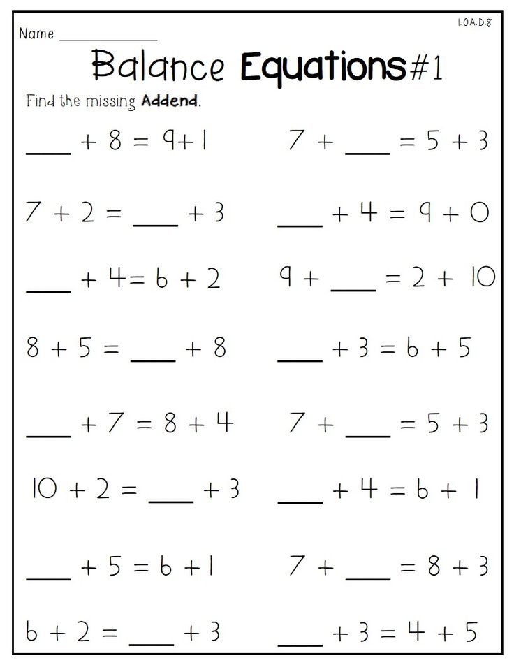 Addition And Subtraction Worksheets Missing Addends Common Core 