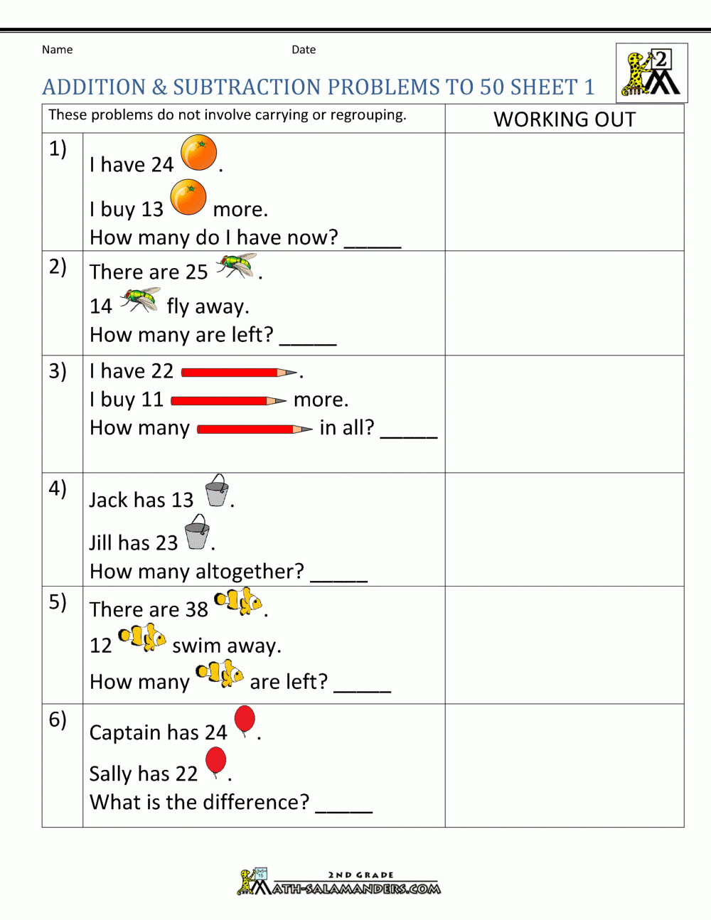 Addition Subtraction Word Problems 2nd Grade