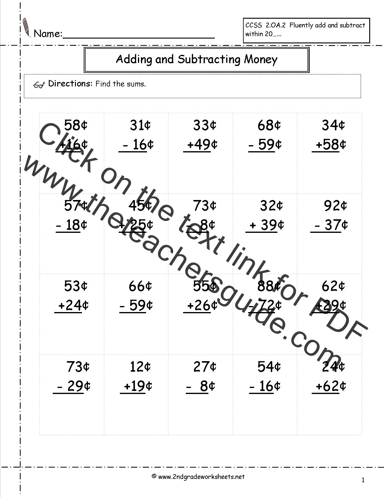 CCSS 2 MD 8 Worksheets Counting Coins Worksheets Money Wordproblems 