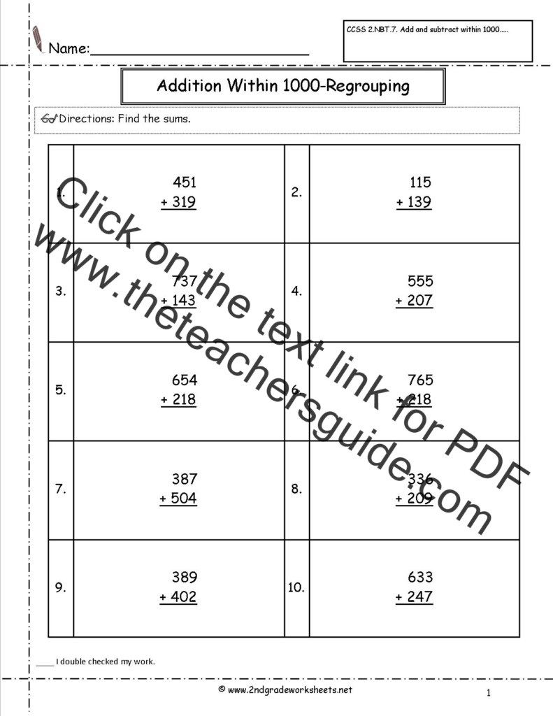 CCSS 2 NBT 7 Worksheets Addition And Subtraction Within 1000 Worksheets