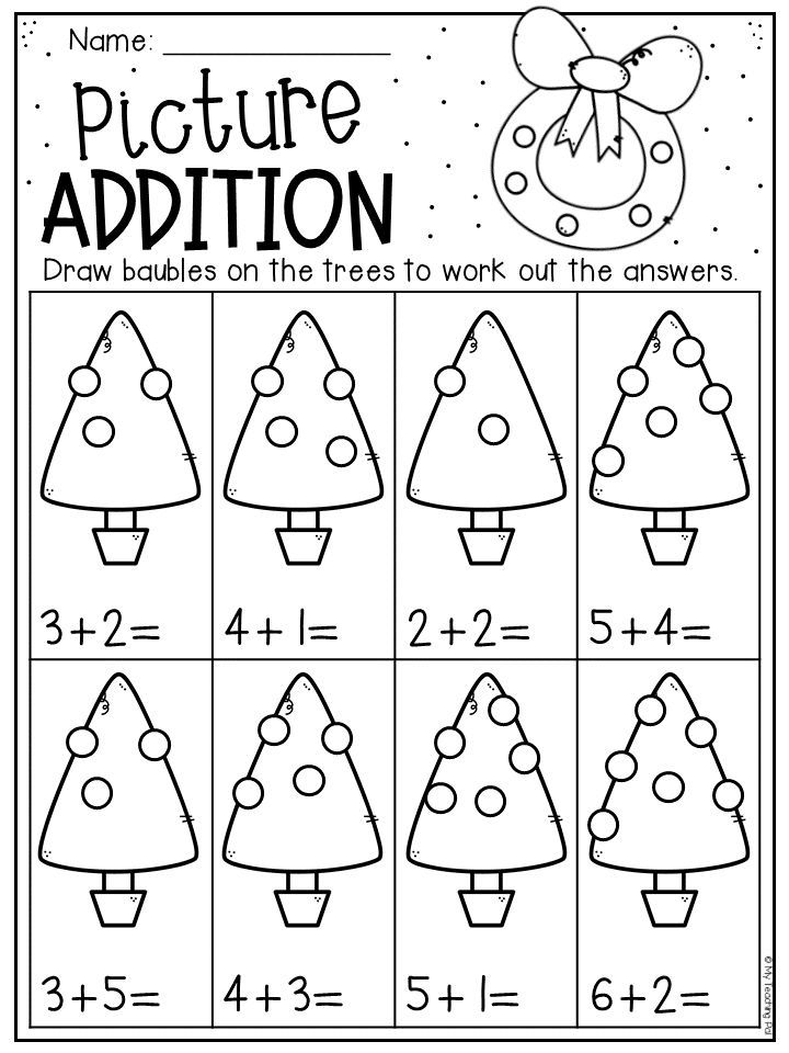 Christmas Picture Addition Worksheet For Kindergarten Students Draw 